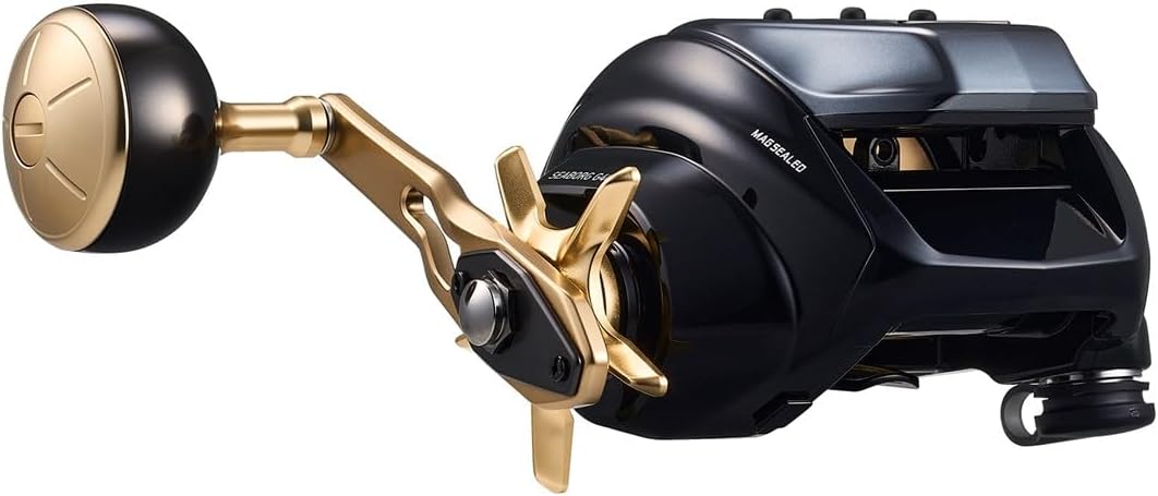 Front view of Daiwa Seaborg G400JL showing line spool and digital LCD counter for precise offshore jigging